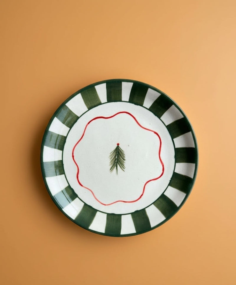 Nurture India Christmas Tree Green Ceramic Plate Sets 7-Inch