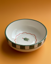 Nurture India Candy Cane Bow Green Ceramic Bowl Large