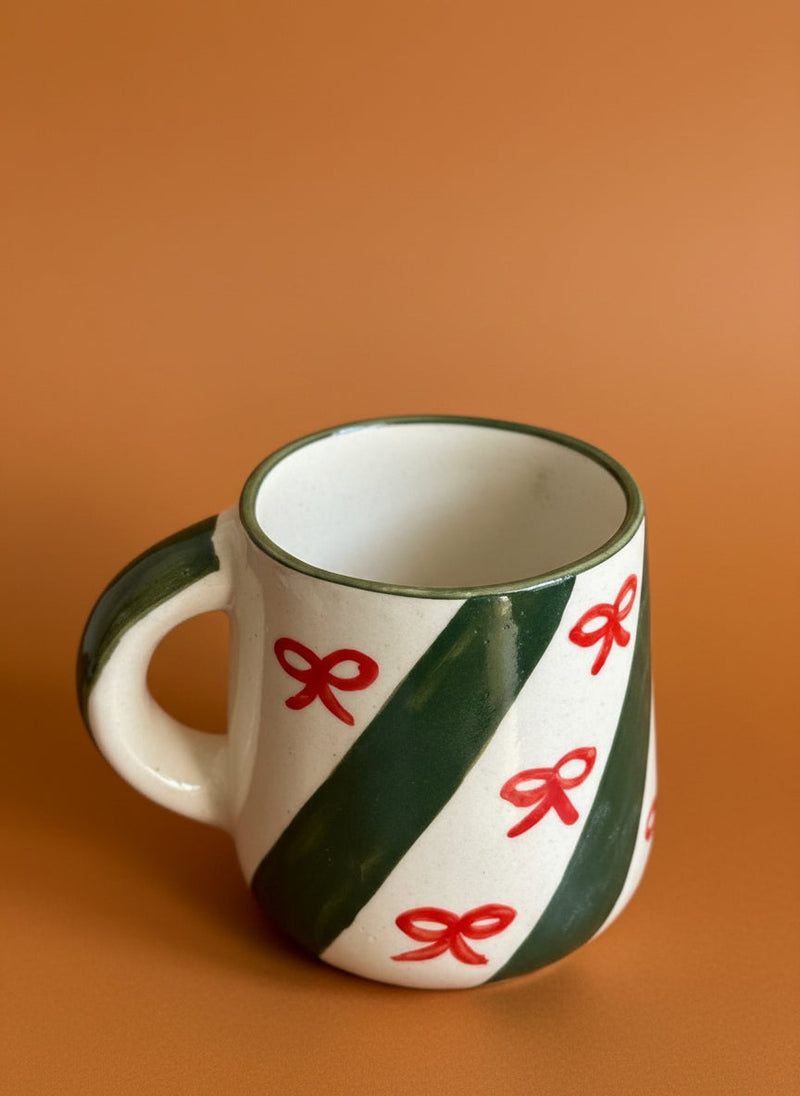 Nurture India Candy Cane Bow Red Ceramic Mug 10-oz