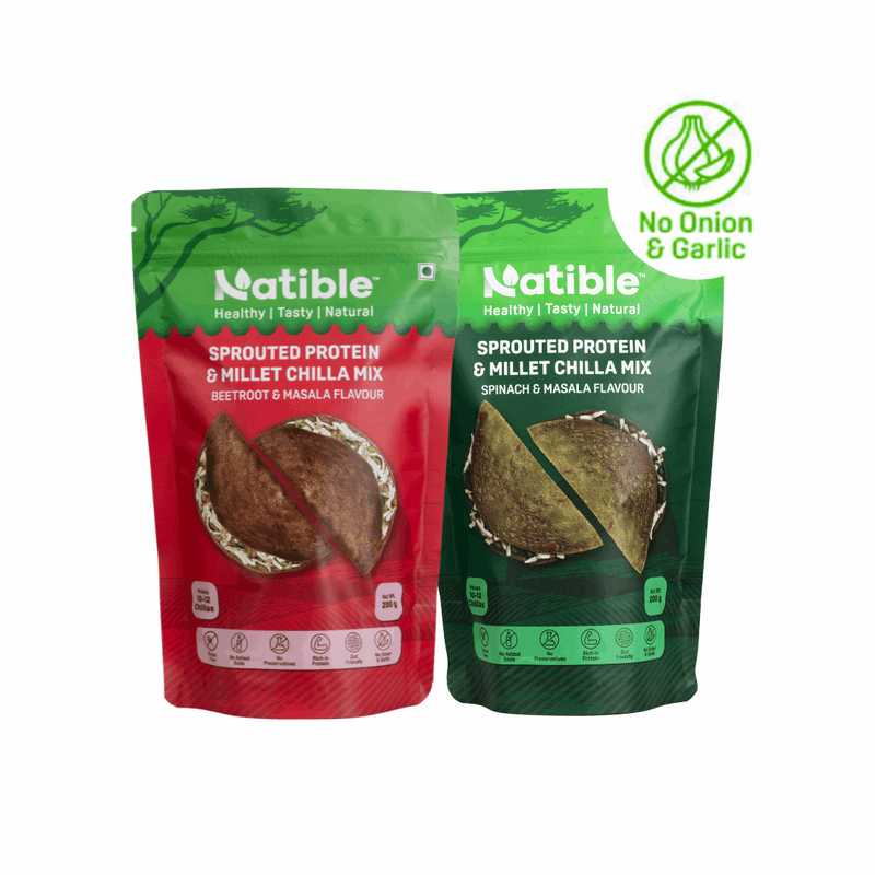 Natible Variety Pack - Sprouted Protein and Sprouted Millet Chilla Mix – Savory Indian Pancake Mix (Pack of 2)