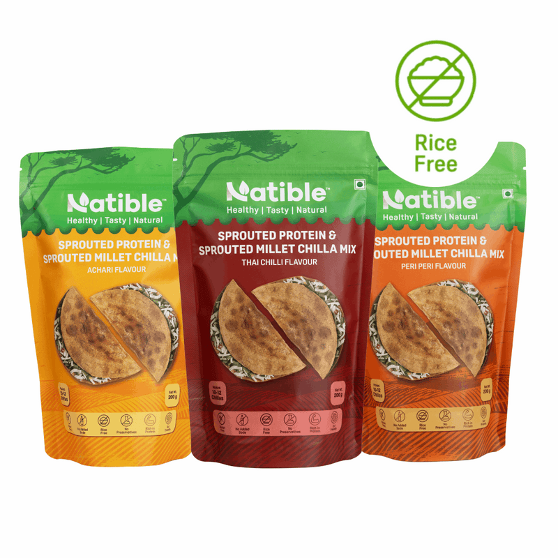 Natible Variety Pack - Sprouted Protein and Sprouted Millet Chilla Mix – Savory Indian Pancake Mix (Pack of 3)