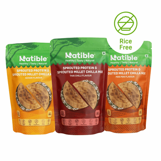 Natible Variety Pack - Sprouted Protein and Sprouted Millet Chilla Mix – Savory Indian Pancake Mix (Pack of 3)