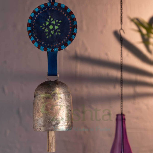 Copper Coated Iron Chimes-Bell with Leather (Blue) – Metal Wind Chimes