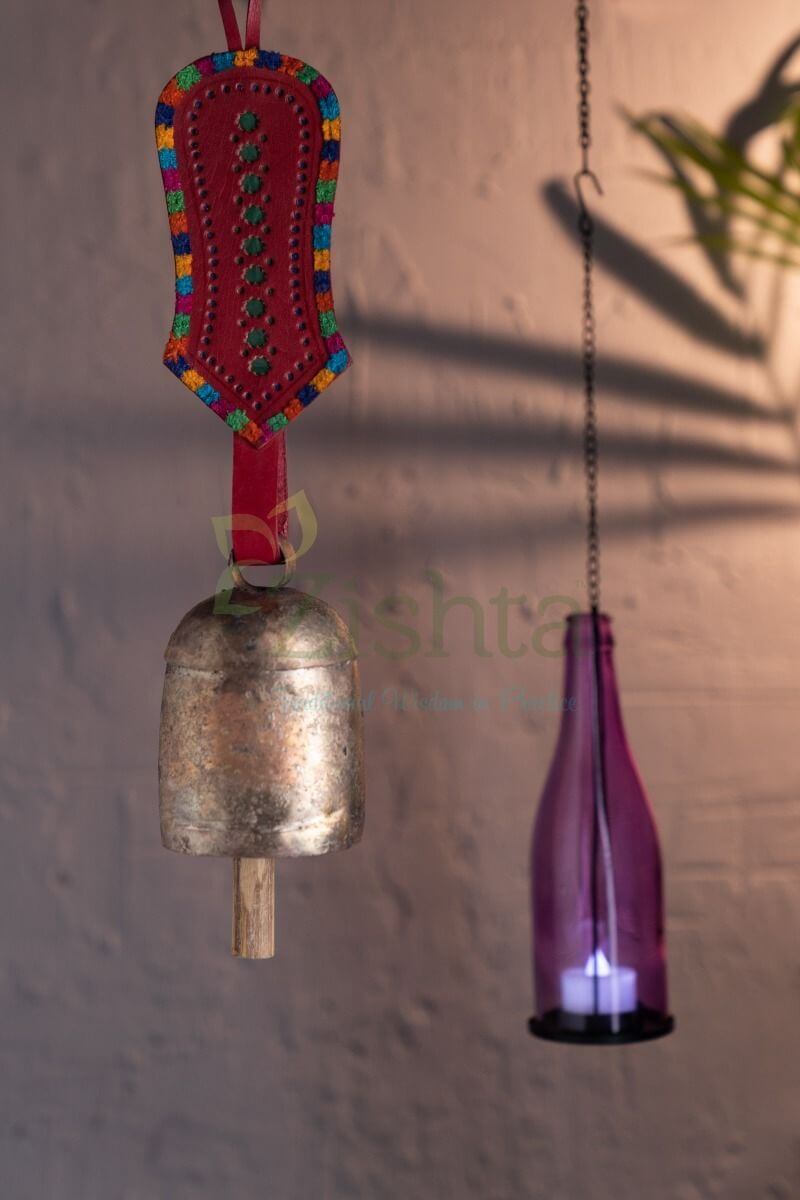 Copper Coated Iron Chimes-Bell with Leather (Pink) – Metal Wind Chimes