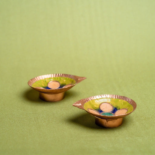 Copper Enamel Diya (Set Of 4) – Decorative Oil Lamp Set