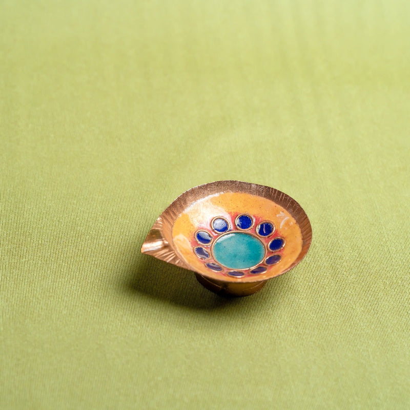 Copper Enamel Diya (Set Of 4) – Decorative Oil Lamp Set