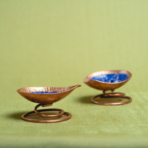 Copper Enamel Spring Diya (Set Of 4) – Decorative Oil Lamp Set