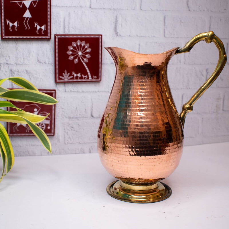 Copper Water Curved Jug: Traditional Design – Copper Water Jug