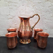 Copper Water Curved Jug: Traditional Design with 4 Glasses – Copper Water Jug