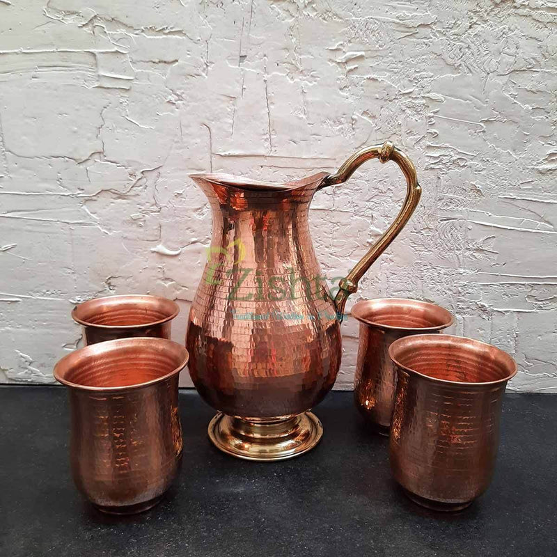 Copper Water Curved Jug: Traditional Design with 4 Glasses – Copper Water Jug