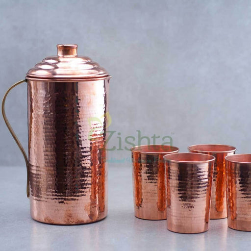 Copper Water Jug and Tumbler: Set of 1 copper jug and 4 copper glasses – Kitchen Tool
