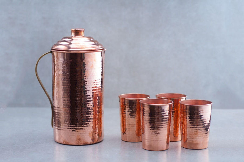 Copper Water Jug and Tumbler: Set of 1 copper jug and 4 copper glasses – Kitchen Tool