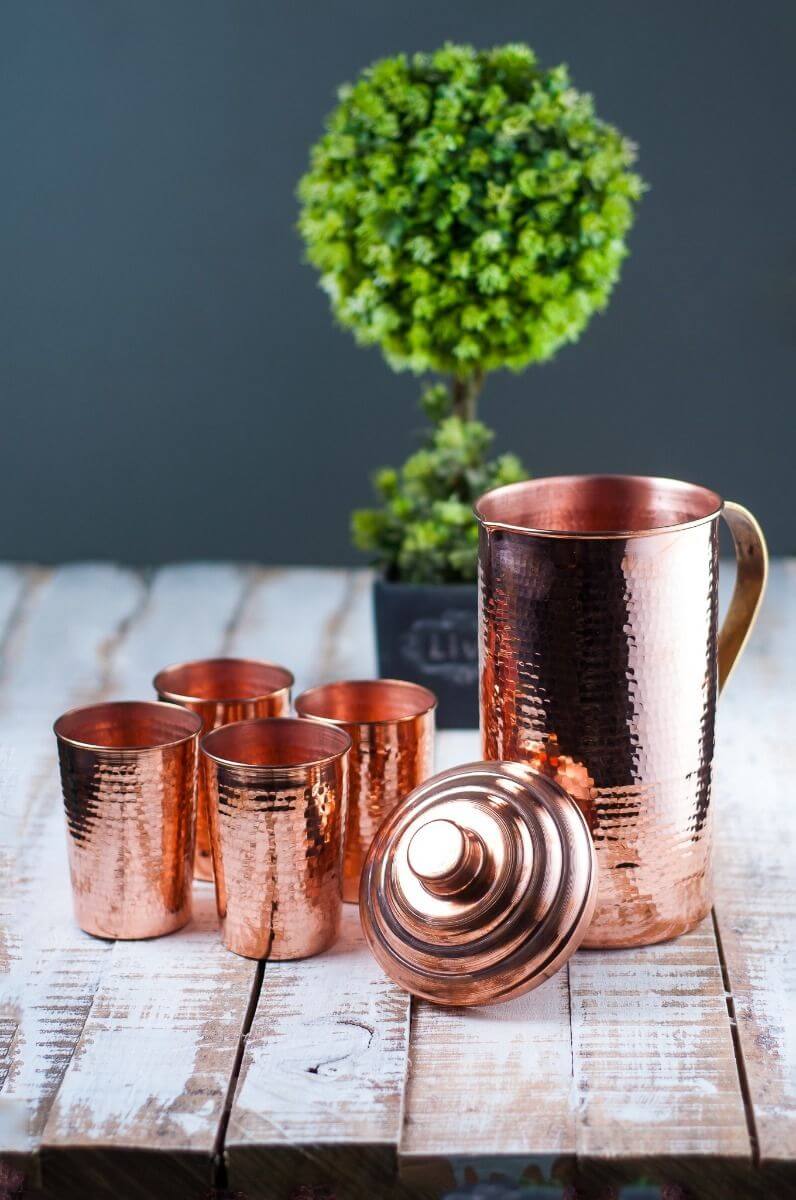 Copper Water Jug and Tumbler: Set of 1 copper jug and 4 copper glasses – Kitchen Tool