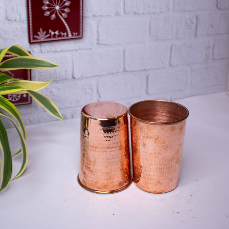 Copper Water Tumbler-Glass Set – Copper Drinking Glass Set
