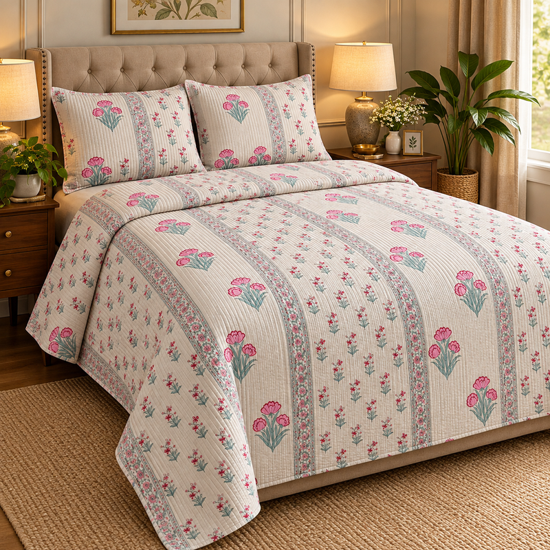 aenak-pink-sage-blue-floral-handblock-printed-reversible-straight-quilted-bedcover-set
