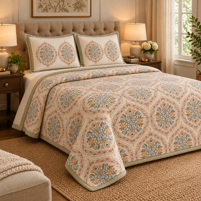 aenak-pastel-yellow-geometric-handblock-printed-reversible-quilted-bedcover-set