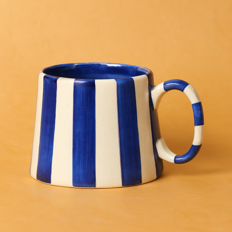 Nurture India Dark Blue Stripe Ceramic Combo Bowl Cup
