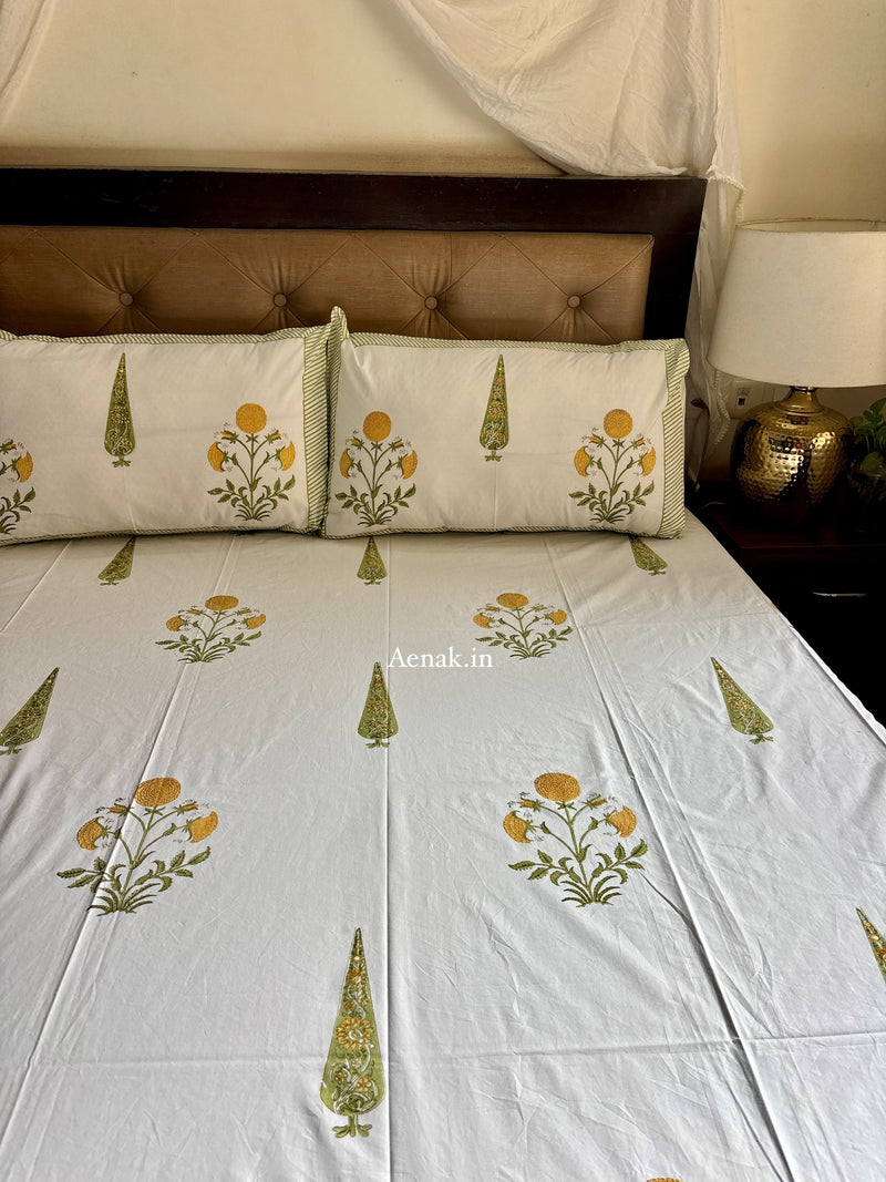 aenak-yellow-dahlia-handblock-bedsheet-dohar-combo-set