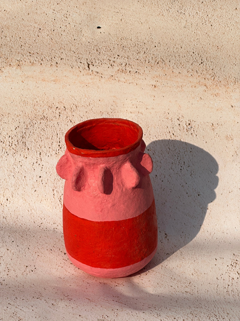 Nurture India Stripe Red Pink Paper Mache Vase 12-Inch