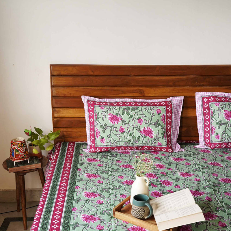 local-kala-baagh-green-a-king-size-double-bed-bedsheet-fitted-bedsheet