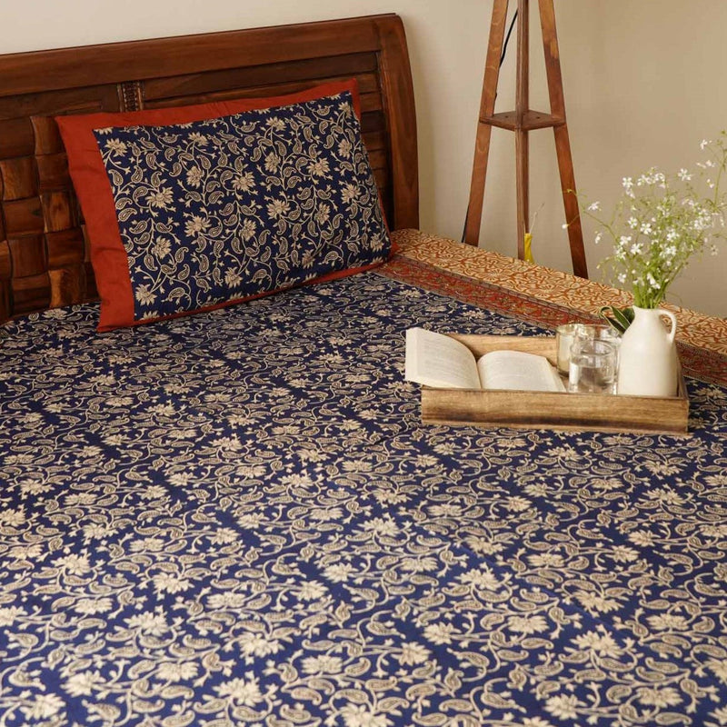 local-kala-blue-kalamkari-single-bed-bedsheet-60x90-inches