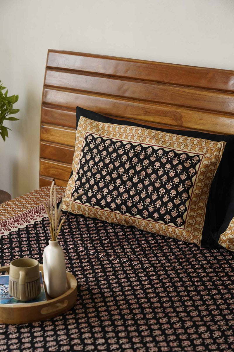 local-kala-kalamkari-black-a-king-size-double-bed-bedsheet-fitted-bedsheet