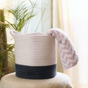 local-kala-jute-cotton-planter-storage-laundry-circular-basket-navy-and-white