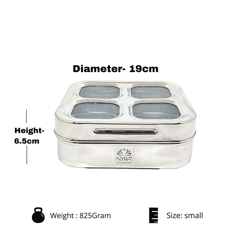 Stainless Steel 4-Compartment Dry Fruit Box with See-Through Lid – Kitchen Utensil