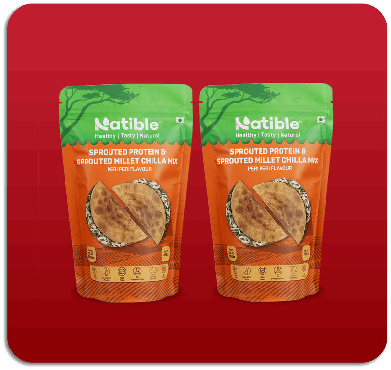 Natible Sprouted Protein and Sprouted Millet Chilla Mix Variety Pack- Peri Peri Flavor – Savory Indian Pancake Mix (7.05 oz)