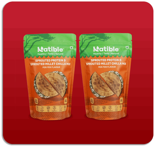 Natible Sprouted Protein and Sprouted Millet Chilla Mix Variety Pack- Peri Peri Flavor – Savory Indian Pancake Mix (7.05 oz)