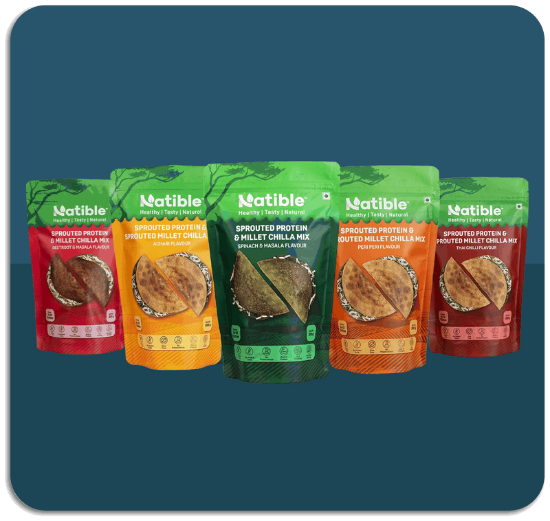 Natible Variety Pack - Sprouted Protein and Sprouted Millet Chilla Mix – Savory Indian Pancake Mix (Pack of 5)