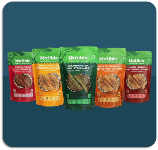 Natible Variety Pack - Sprouted Protein and Sprouted Millet Chilla Mix – Savory Indian Pancake Mix (Pack of 5)