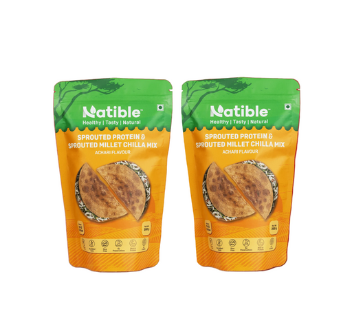 Natible Sprouted Protein and Sprouted Millet Chilla Mix Variety Pack- Achari Flavor – Savory Indian Pancake Mix (7.05 oz)