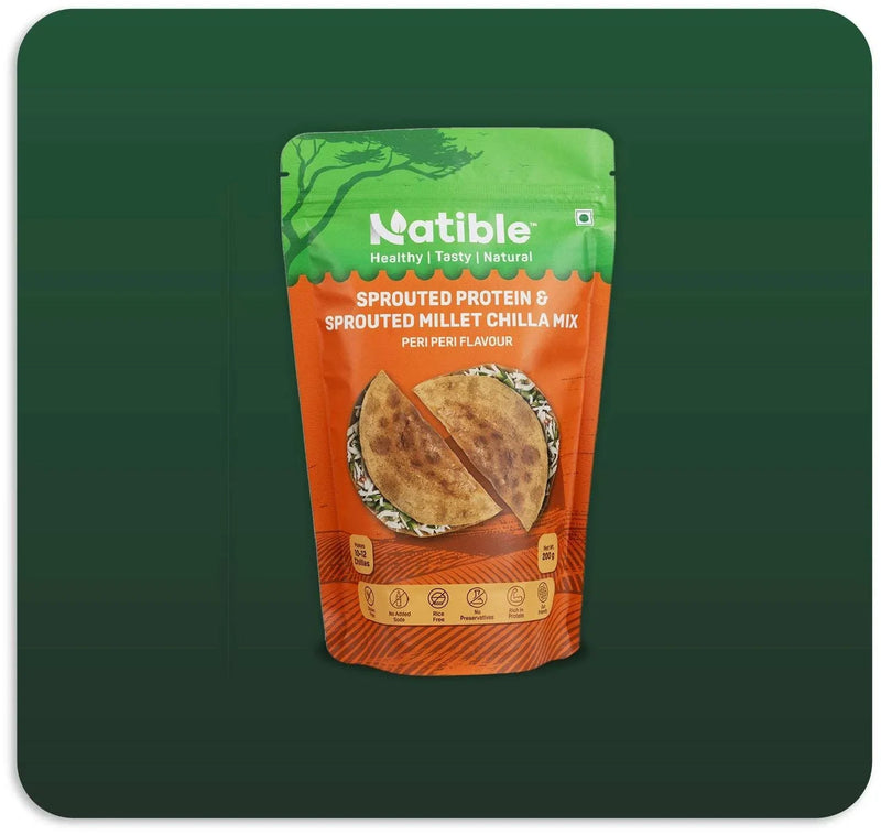 Natible Sprouted Protein and Sprouted Millet Chilla Mix - Peri Peri Flavor – Savory Indian Pancake Mix (7.05 oz)