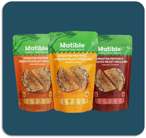 Natible Variety Pack - Sprouted Protein and Sprouted Millet Chilla Mix – Savory Indian Pancake Mix (Pack of 3)