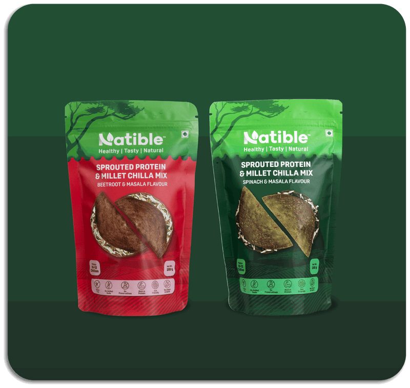 Natible Variety Pack - Sprouted Protein and Sprouted Millet Chilla Mix – Savory Indian Pancake Mix (Pack of 2)