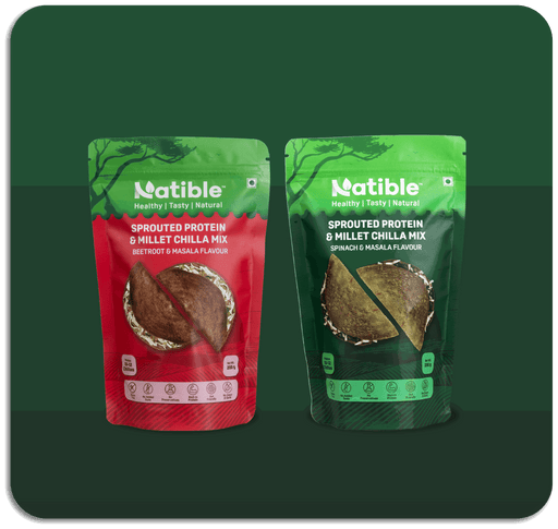 Natible Variety Pack - Sprouted Protein and Sprouted Millet Chilla Mix – Savory Indian Pancake Mix (Pack of 2)