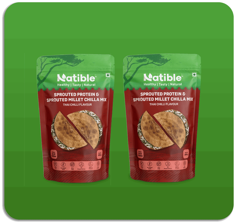 Natible Sprouted Protein  and Sprouted Millet Chilla Mix Variety Pack- Thai Chilli flavor – Savory Indian Pancake Mix (7.05 oz)