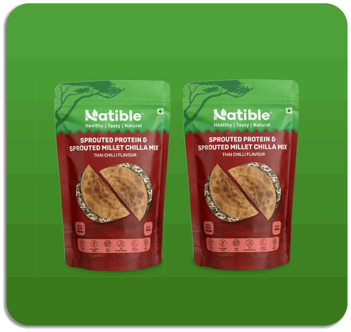 Natible Sprouted Protein  and Sprouted Millet Chilla Mix Variety Pack- Thai Chilli flavor – Savory Indian Pancake Mix (7.05 oz)