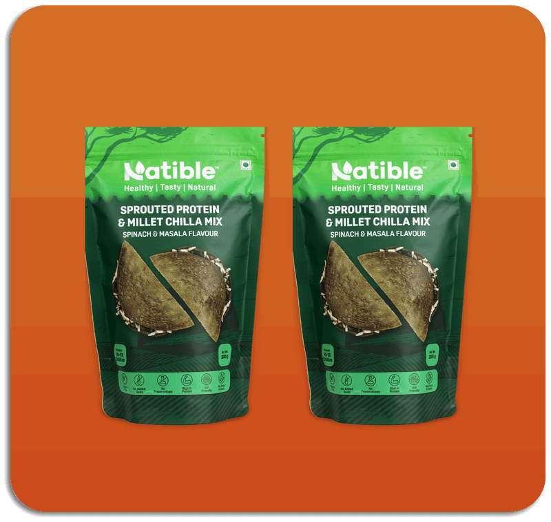 Natible Sprouted Protein and Millet Chilla Mix Variety Pack- Spinach & Masala Flavor – Savory Indian Pancake Mix (7.05 oz)
