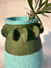 Nurture India Olive Green Sky Blue Paper Mache Vase 12-Inch