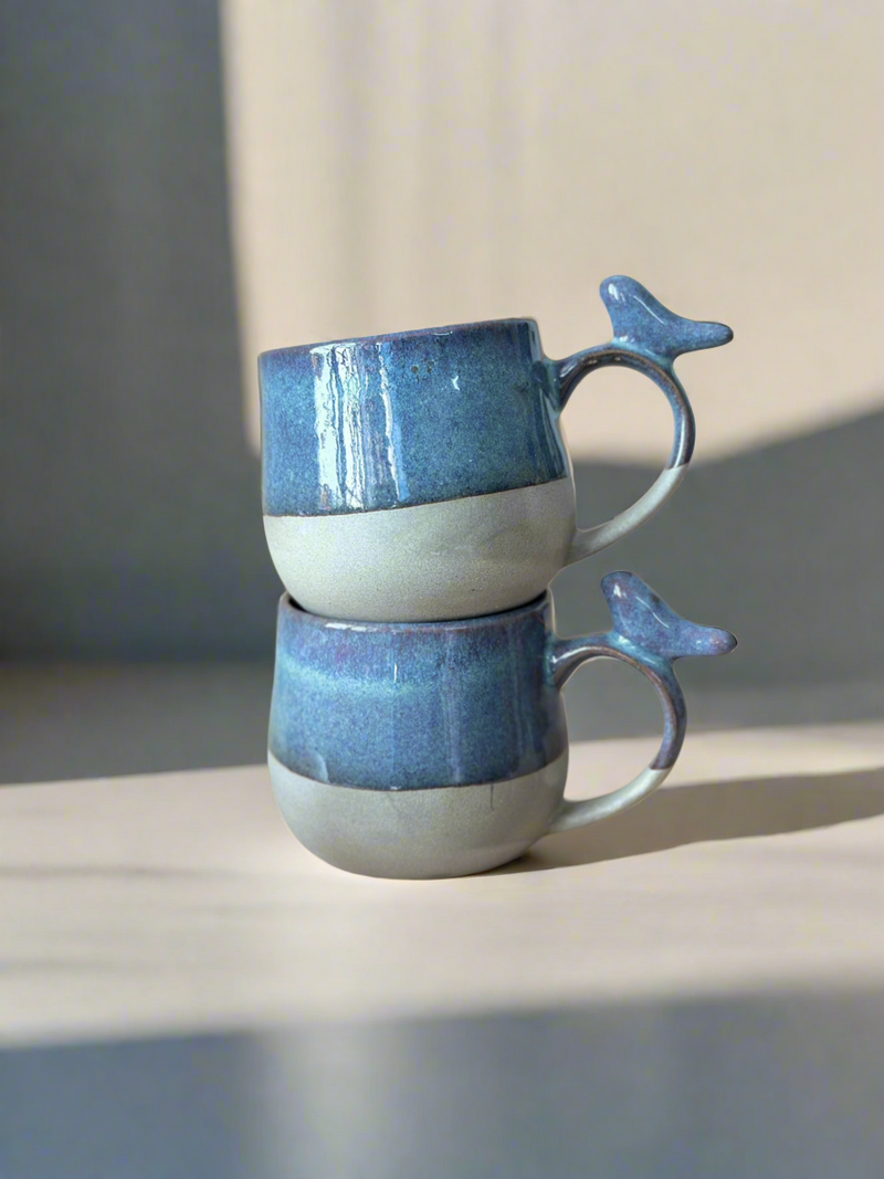Nurture India Teal Blue Little Birdie Glazed Beverage Mug 7-oz