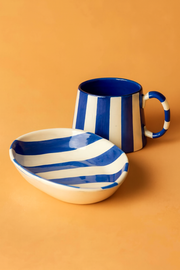 Nurture India Dark Blue Stripe Ceramic Combo Bowl Cup