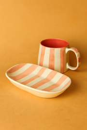 Nurture India Pink Stripe Ceramic Combo Bowl Cup
