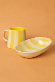 Nurture India Yellow Stripe Ceramic Combo Bowl Cup