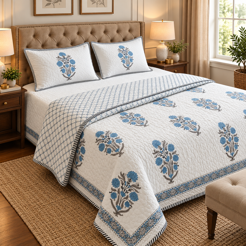 aenak-teal-blue-handblock-printed-reversible-quilted-bedcover-set