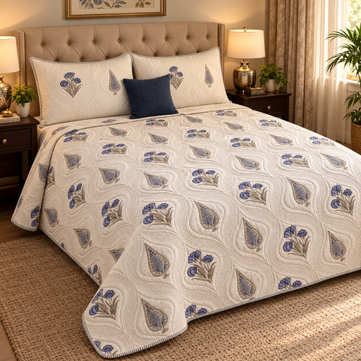 aenak-blue-dahlia-cypress-embossed-quilted-handblock-bedcover-set