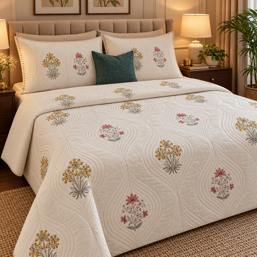aenak-peach-yellow-boota-embossed-handblock-bedcover-set