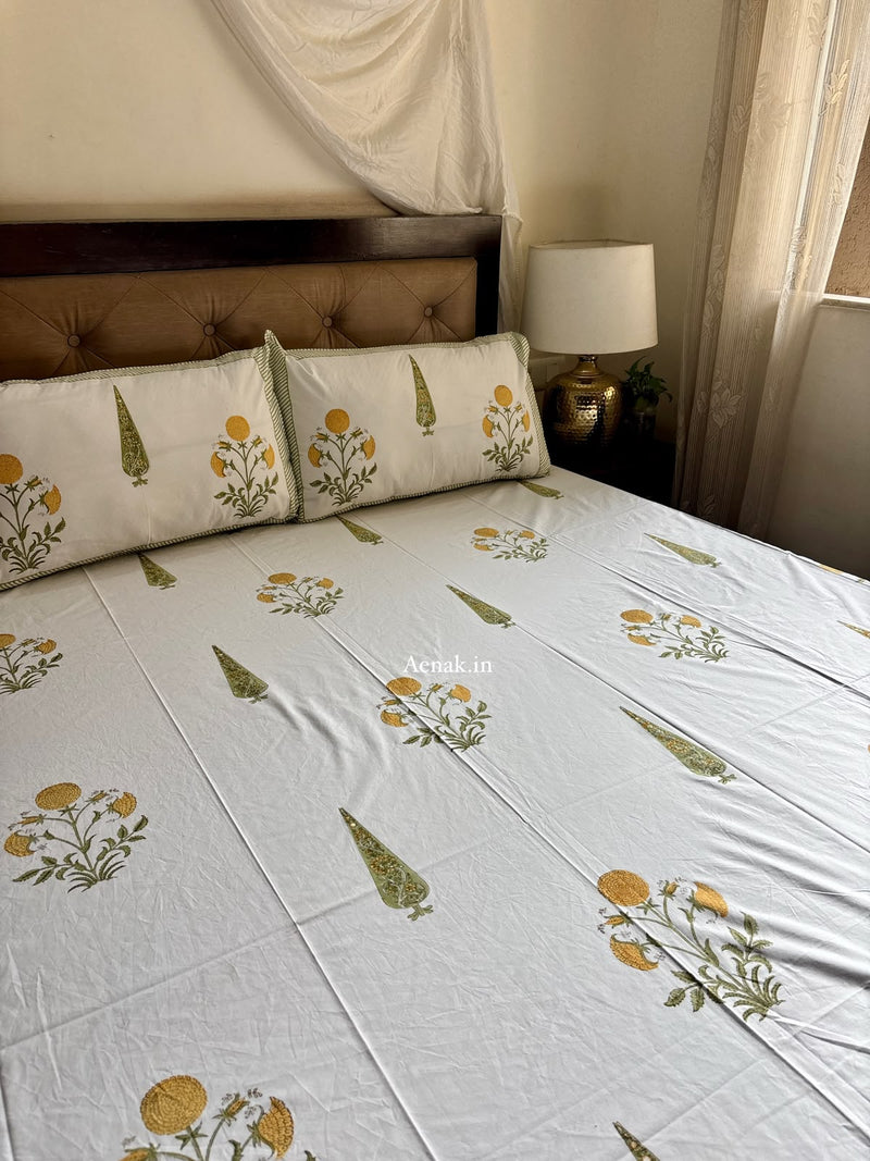 aenak-yellow-dahlia-handblock-premium-cotton-bedsheet-set