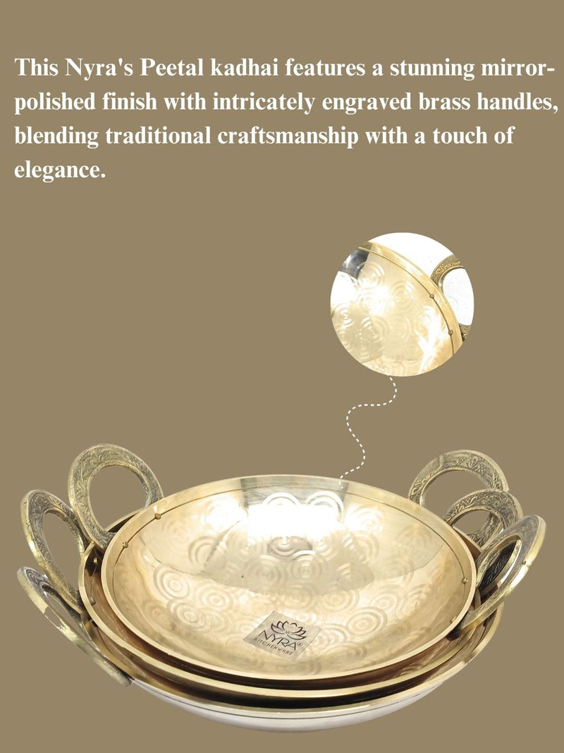 Traditional Brass Kadhai (Pital Wok) with Designer Handles – Cooking Kadhai